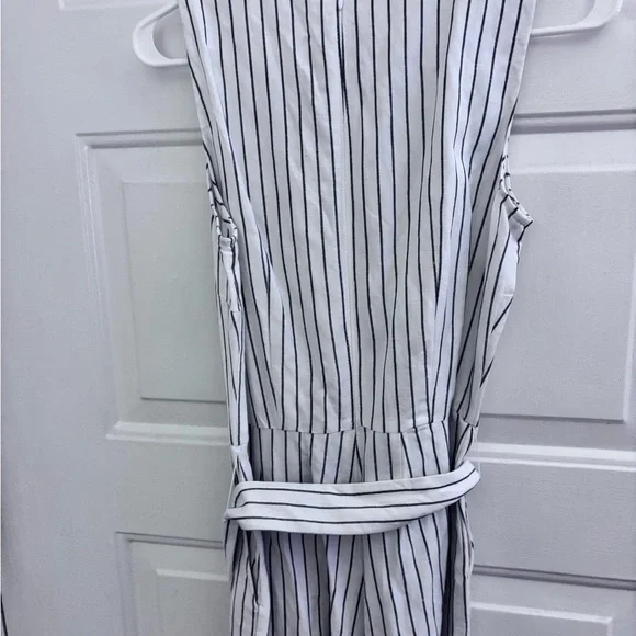 LOFT White Sleeveless Pinstripe Belted Jumpsuit - Picture 4 of 9
